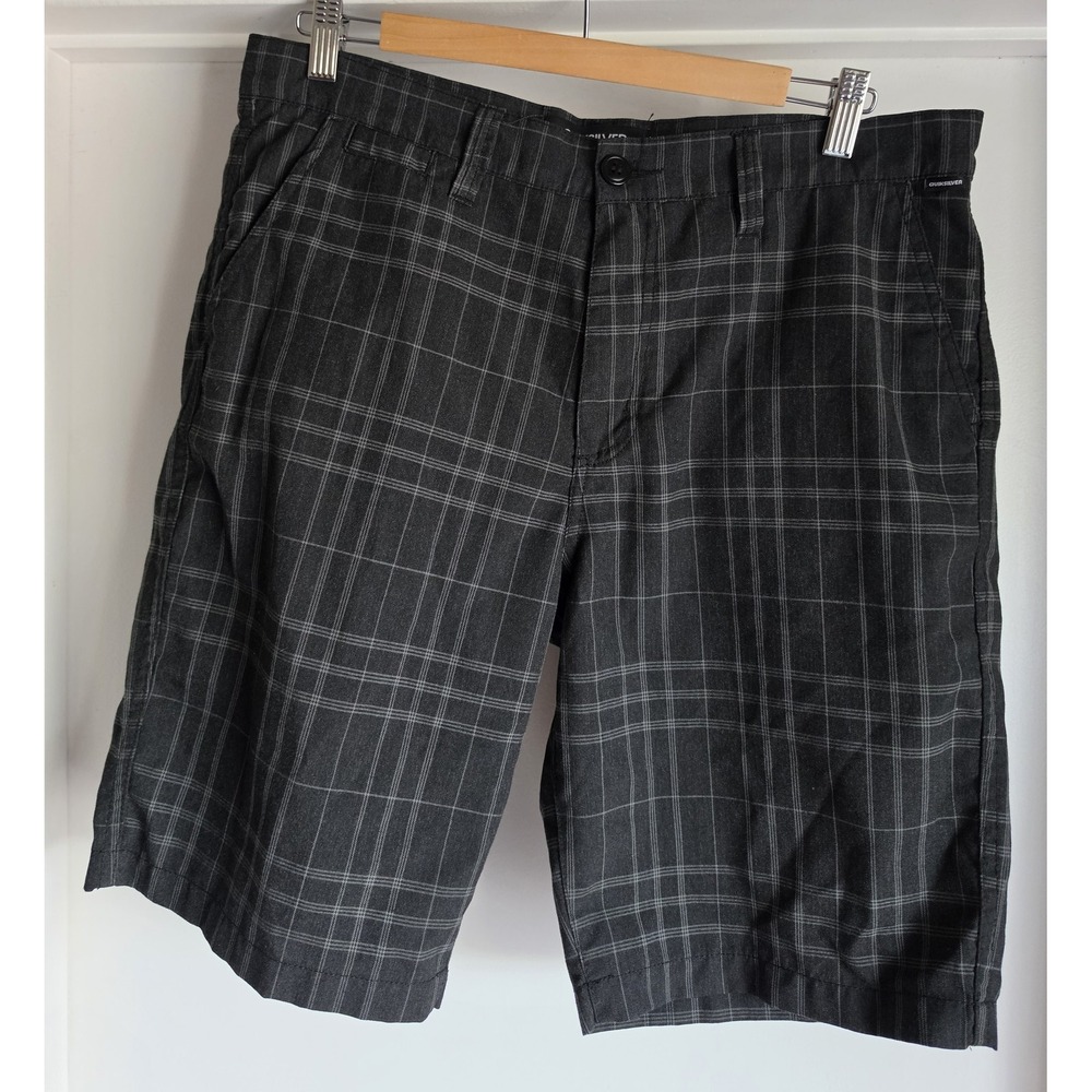Quiksilver Mens Cargo Shorts Size 31 Black Plaid Casual Skater Chino Bermuda